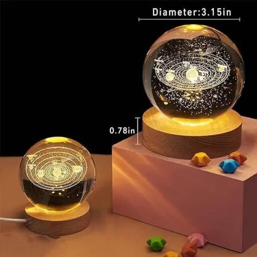 3D Galaxy Crystal Ball Night Lamp with Base for Living Room, decoration, gift Night Lamp  (12 cm, Gold)