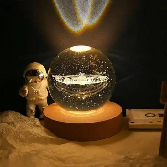 3D Galaxy Crystal Ball Night Lamp with Base for Living Room, decoration, gift Night Lamp  (12 cm, Gold)