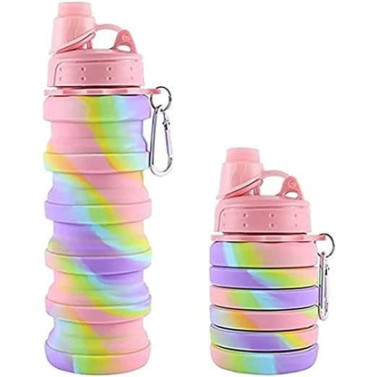 Spot HUNT Silicone Folding Collapsible Water Bottle Silicon Portable Leak Proof Collapsible Water Bottle Expandable & Foldable Light Weight Water Bottle 500ml (Multicolor, Pack of 1)