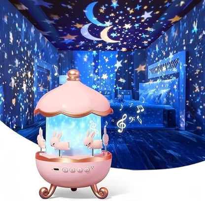 Spot Hunt Bunny Carousel Night Light Projector, 6 Set Films Rotatable Rabbit Night Lamp for Kids Room Decor (Bunny Night Light)