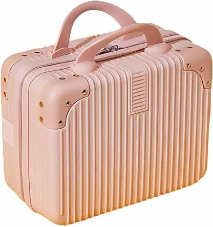 Portable Makeup Travel Briefcase, 12.6 inches, Pressure-resistant ABS, Hard shell cosmetic bag, suitable for travel, camping, women, girls, beige, stripes