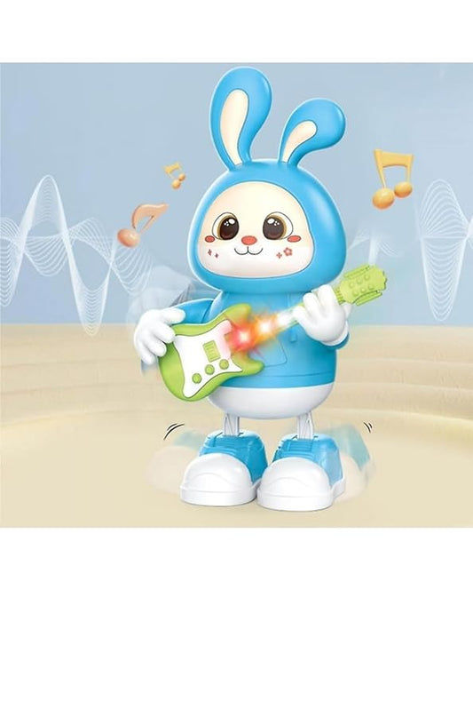 Rabbit Guitarist Toy, Easter Glow Musical Bunny, Electric Rabbit Toys, Sensing Interactive Walking Dancing Toy with Music Sounds & Lights, Easter Gift for Children-Pink||Without Batter