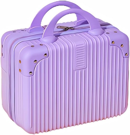 Portable Makeup Travel Briefcase, 12.6 inches, Pressure-resistant ABS, Hard shell cosmetic bag, suitable for travel, camping, women, girls, beige, stripes