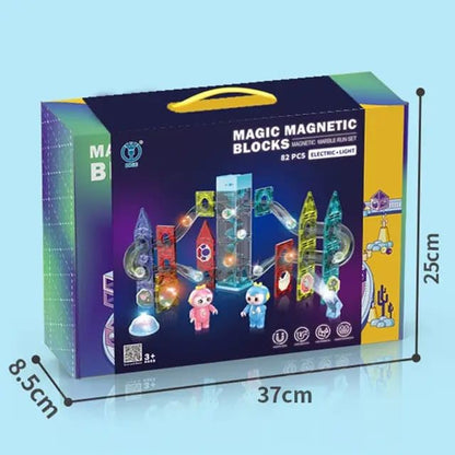 Light-Electric Magnetic Tiles- Building Blocks for Kids (82 Pieces) Elevator Marble Run | 3D STEAM Toys for Kids | Boys Girls