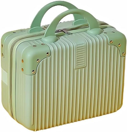 Portable Makeup Travel Briefcase, 12.6 inches, Pressure-resistant ABS, Hard shell cosmetic bag, suitable for travel, camping, women, girls, beige, stripes