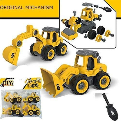 Spot Hunt Toy Vehicles Set of 4 DIY Take Apart Toys Construction Trucks with 1 Screwdriver Tools, Kids Building Cars , Bulldozer, Road Roller, Drill Truck (Yellow)