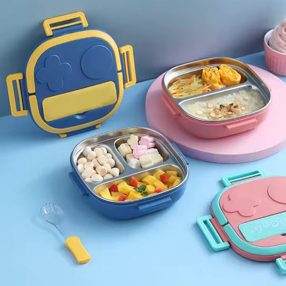Stainless Steel Square Shape Insulated Lunch/Tiffin Box with Spoon for Kids