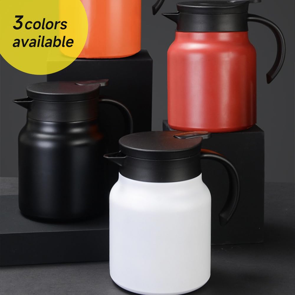 34Oz Thermal Coffee Café, Tea Pot Stainless Steel, Double Wall Vacuum Coffee Café | Hot and Cold Retention | BPA-Free (Red)