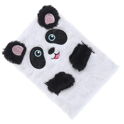 Plush Notebook, Faux Fur Notebook for Kids, Panda Pattern Diary Journal Hardcover Notebook Writing Pad School Stationery White