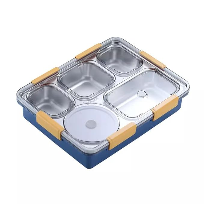 Insulated Lunch Box - Stainless Steel Vaccum Tiffin Box For Boys/Girls/School/Office (5 Compartment Box) - Multicolor