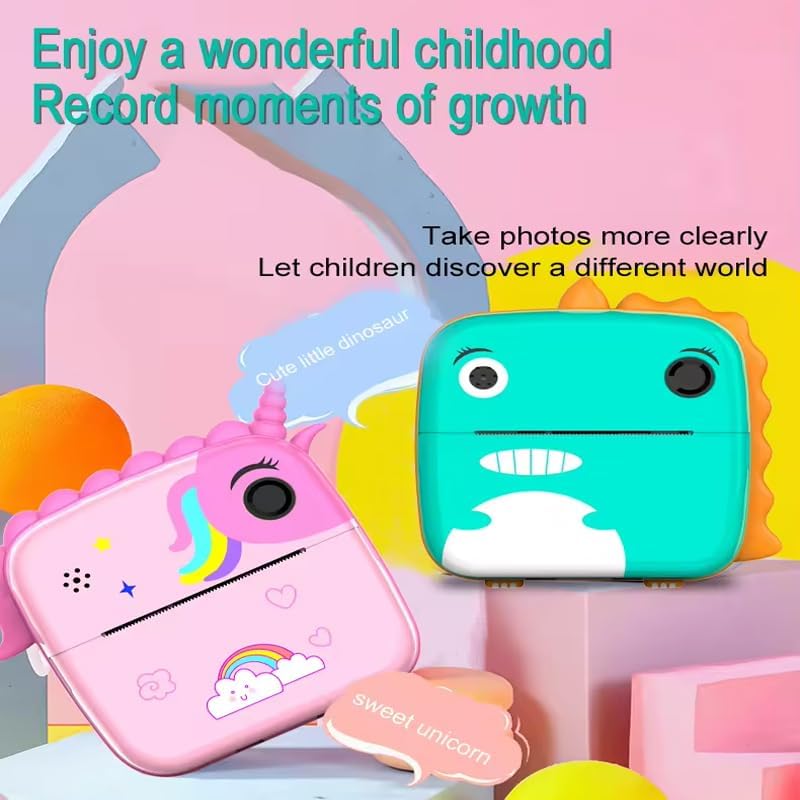 Spot Hunt Instant Print Camera for Kids I Digital Camera for Kids, Photo Printer Camera for Kids 50M Pixel 2.4" Screen MP3 Player Video Recording 32GB Card Supported (Not Included) - Dino