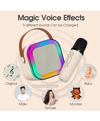 Spot Hunt Speaker Machine Bluetooth-Compatible Wireless Karaoke Mic Speaker Multi-Compatibility Modes, RGB Lights | Party POP Bluetooth Speaker with Mic (Beige)