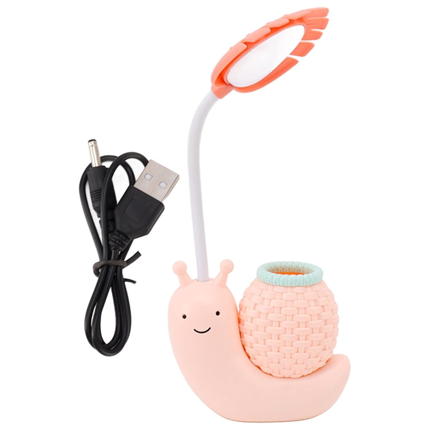 USB Charging Lamp Cute Eye-Caring Design Energy Saving Sensitive Portable Night Lamp with Pencil Holder for Kids (Pink)