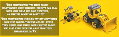 Spot Hunt Toy Vehicles Set of 4 DIY Take Apart Toys Construction Trucks with 1 Screwdriver Tools, Kids Building Cars , Bulldozer, Road Roller, Drill Truck (Yellow)