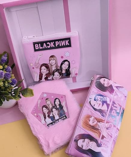 Black Pink Fur Diary Return Gifts For Girls (1 set 3 in 1 items) Black Pink Pencil Pouch For Girls, Small Coin Pouch For Kids School Stationary Items Birthday Return Gifts Diwali Gift Box