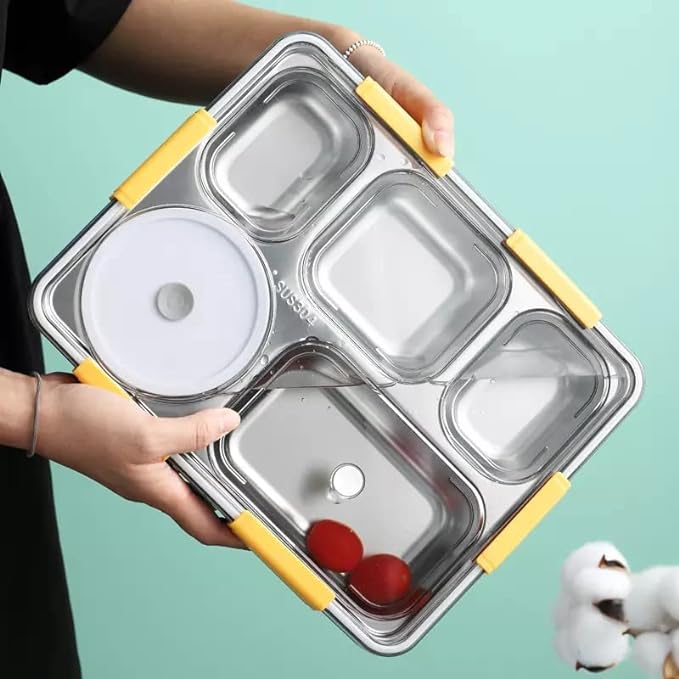 Insulated Lunch Box - Stainless Steel Vaccum Tiffin Box For Boys/Girls/School/Office (5 Compartment Box) - Multicolor