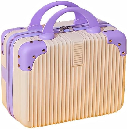 Portable Makeup Travel Briefcase, 12.6 inches, Pressure-resistant ABS, Hard shell cosmetic bag, suitable for travel, camping, women, girls, beige, stripes