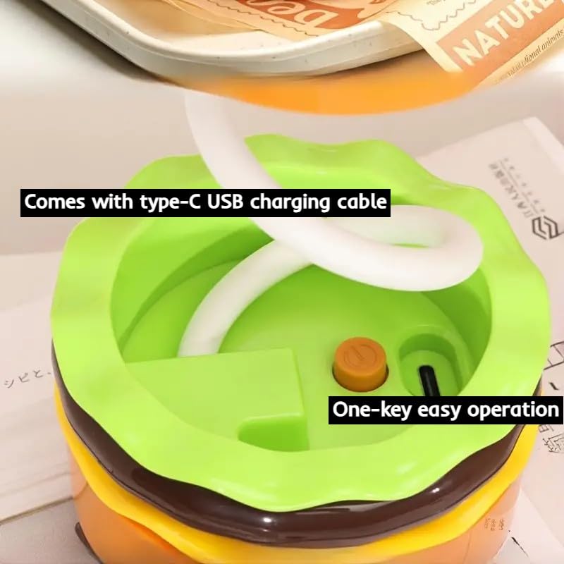 Spot Hunt Creative Hamburger Table Lamp with Pencil Sharpener Burger Design 360° Flexible Neck Study Desk Lamp USB Rechargeable Small LED Night Light for Kids & Adults Room, Home, Office Decoration