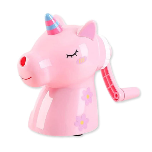 Cute Unicorn Mechanical Hand Crack Sharpener Table Pencil Sharpener Manual with Rotating Knob and Storage for Kids School - Pink