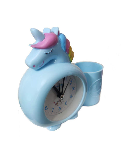Spot Hunt Present Unicorn Table Battery Operated Alarm Clock with Pen Pencil Stand for Kids/Girls Decoration Room Cartoon Unicorn_Blue_13 X 14 X 5.5