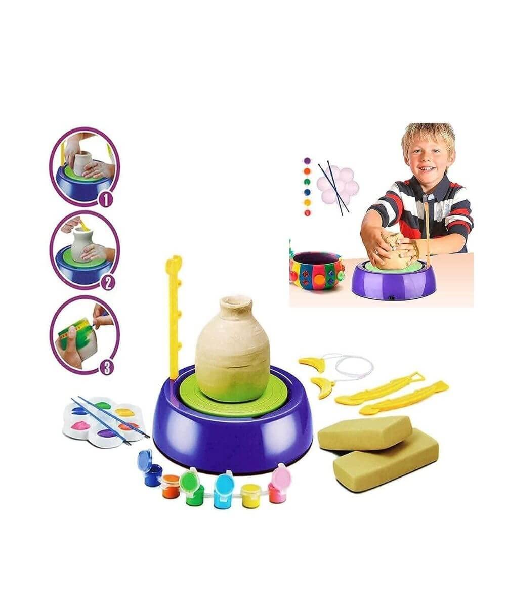 Amazing Educational Pottery Wheel KIT Game Set for Kids. | with Clay Pot Making Machine, Colors and Stencils. | Creative Toy and Make Unique Figures. | Best Craft Game