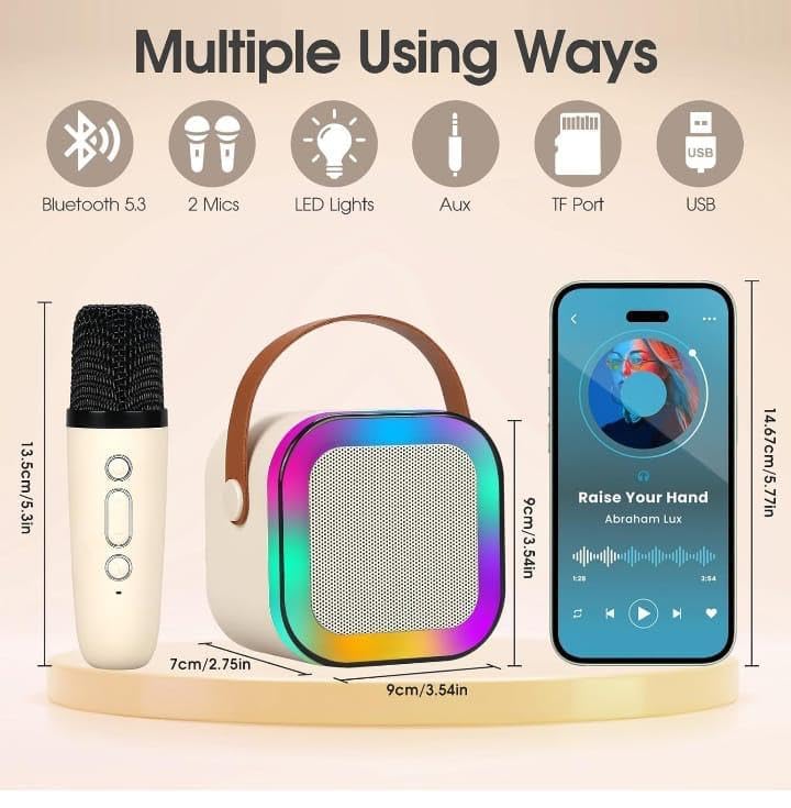 Spot Hunt Speaker Machine Bluetooth-Compatible Wireless Karaoke Mic Speaker Multi-Compatibility Modes, RGB Lights | Party POP Bluetooth Speaker with Mic (Beige)