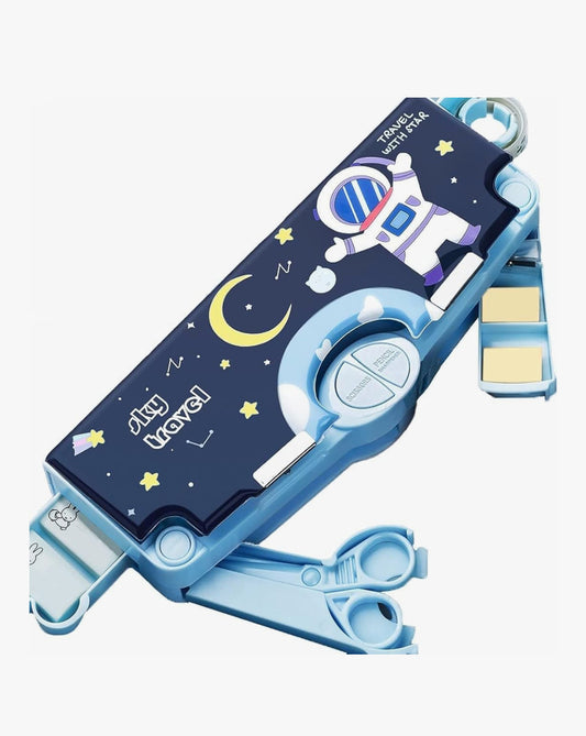 Spot Hunt Jumbo Size Multi-Functional Astronaut Space Theme Pencil Modern Geometry Box with Accessories | Gifts for Kids (Plastic, Blue)
