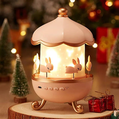 Spot Hunt Bunny Carousel Night Light Projector, 6 Set Films Rotatable Rabbit Night Lamp for Kids Room Decor (Bunny Night Light)
