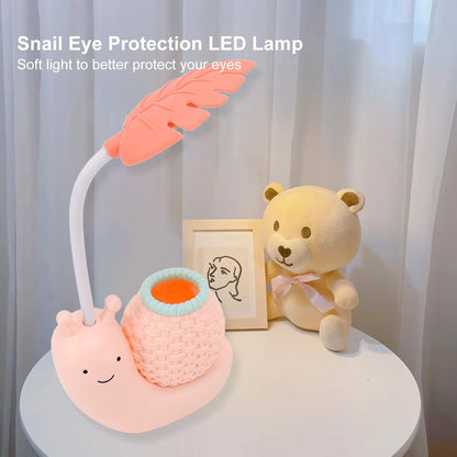 USB Charging Lamp Cute Eye-Caring Design Energy Saving Sensitive Portable Night Lamp with Pencil Holder for Kids (Pink)