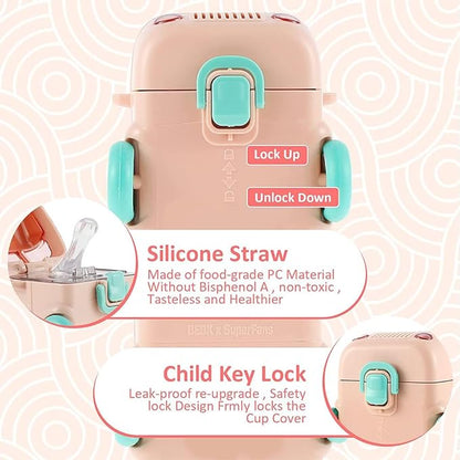 Bus Shaped Water Bottle sippers for School Kids With Strap Sipper and Straw: Leakproof, BPA Free with Lock 4 wheels 500 ml |