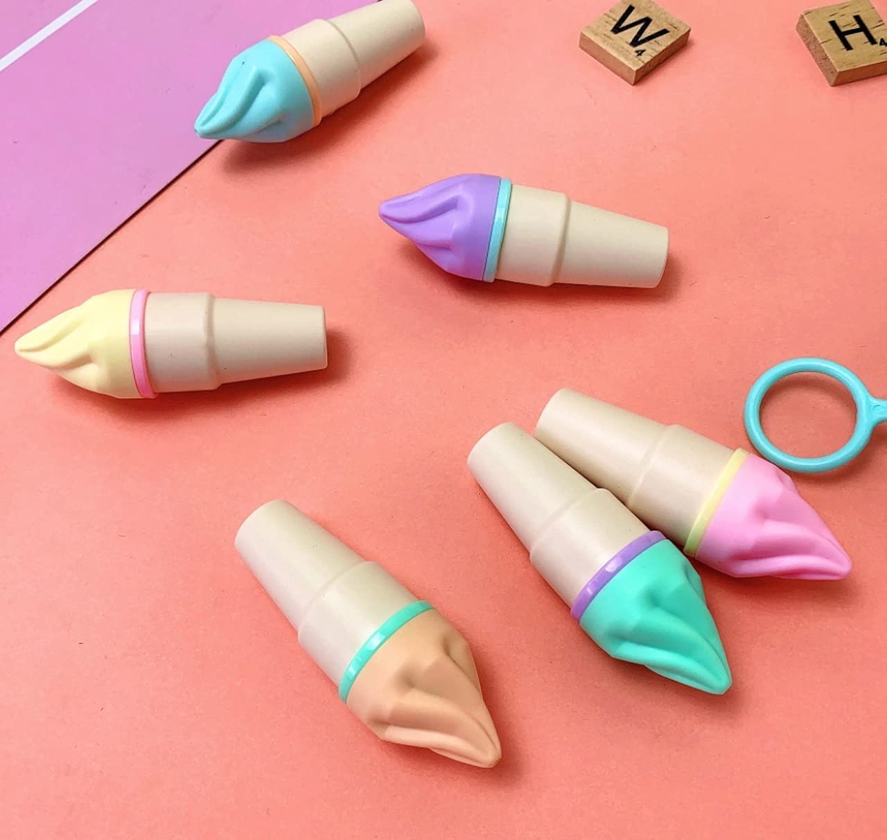 Set of 6 PCs Stationery Cute Shape Mini Fluorescent Highlighter/Highlighters Marker pens for Kids Gift Pack of 1 (Ice Cream Cone)