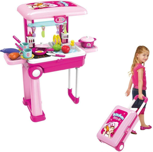 Spot Hunt 2 in1 Little Chef Trolley Kitchen Play Toy Set for Girls with Music & Light for Kids, Pink