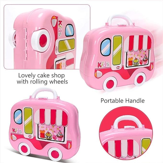Smart Portable Cooking Kitchen Play Toy Set Pretend Play Food Party Role Toy Ideal for Playing Boys and Girls (29Pcs, Pink)