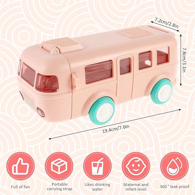 Bus Shaped Water Bottle sippers for School Kids With Strap Sipper and Straw: Leakproof, BPA Free with Lock 4 wheels 500 ml |