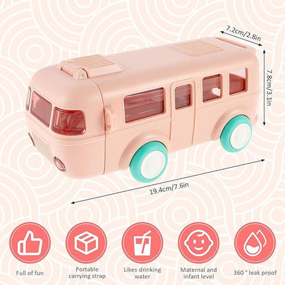 Bus Shaped Water Bottle sippers for School Kids With Strap Sipper and Straw: Leakproof, BPA Free with Lock 4 wheels 500 ml |