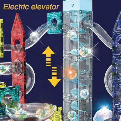 Light-Electric Magnetic Tiles- Building Blocks for Kids (82 Pieces) Elevator Marble Run | 3D STEAM Toys for Kids | Boys Girls
