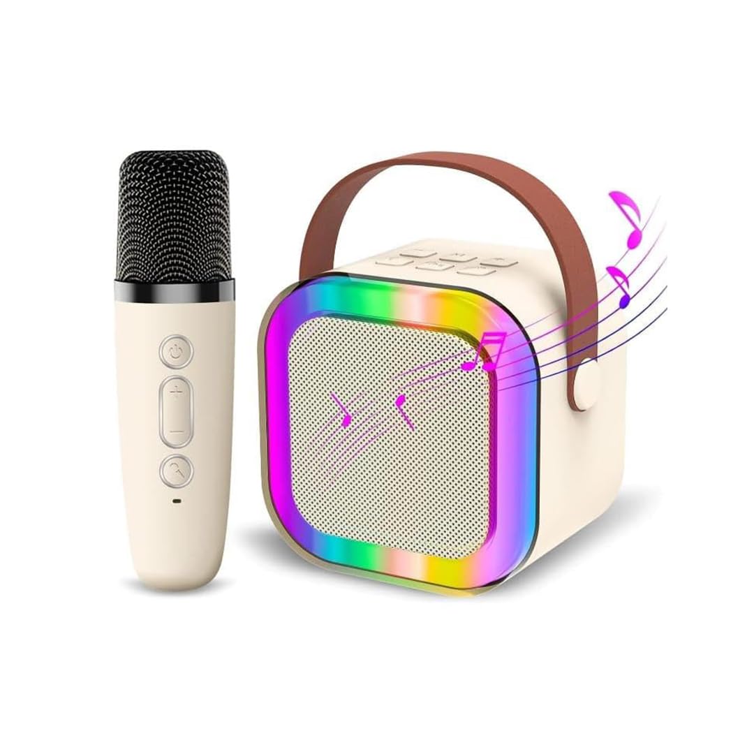 Spot Hunt Speaker Machine Bluetooth-Compatible Wireless Karaoke Mic Speaker Multi-Compatibility Modes, RGB Lights | Party POP Bluetooth Speaker with Mic (Beige)