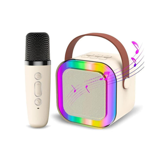 Spot Hunt Speaker Machine Bluetooth-Compatible Wireless Karaoke Mic Speaker Multi-Compatibility Modes, RGB Lights | Party POP Bluetooth Speaker with Mic (Beige)