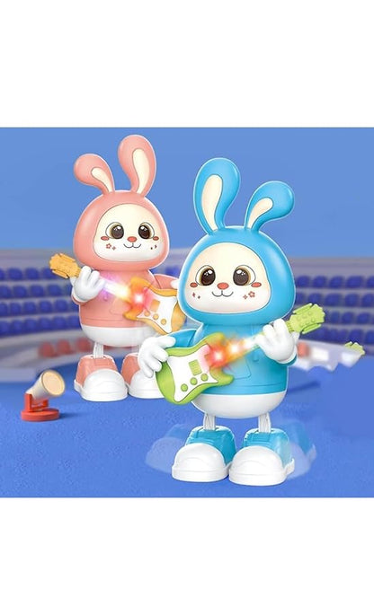 Rabbit Guitarist Toy, Easter Glow Musical Bunny, Electric Rabbit Toys, Sensing Interactive Walking Dancing Toy with Music Sounds & Lights, Easter Gift for Children-Pink||Without Batter
