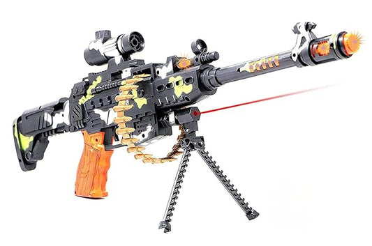 Plastic Musical Army Style Toy Machine Gun for Kids with Vibration - 25 Inches, 3 Yrs & Up, Multicolour