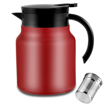34Oz Thermal Coffee Café, Tea Pot Stainless Steel, Double Wall Vacuum Coffee Café | Hot and Cold Retention | BPA-Free (Red)