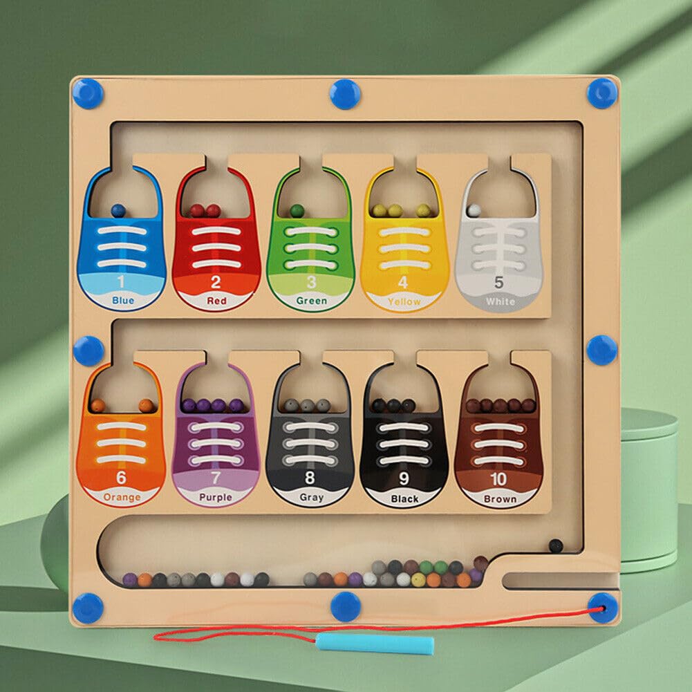 Magnetic Color and Number Maze Board Puzzle Counting, Matching and Fine Motor Skills Activity Toy for Toddlers (Colourful Shoes)