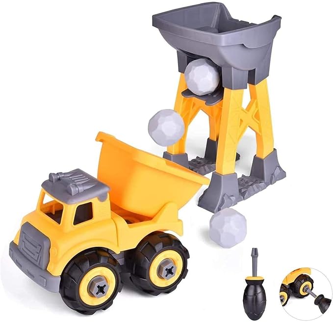 Construction DIY with Working Drill Machine Pretend Play Toy Trucks Play Set Building Vehicles Set for Kids, Boys and Girls -Yellow Color