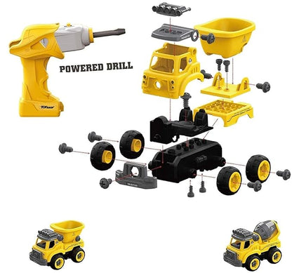 Construction DIY with Working Drill Machine Pretend Play Toy Trucks Play Set Building Vehicles Set for Kids, Boys and Girls -Yellow Color