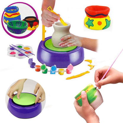 Amazing Educational Pottery Wheel KIT Game Set for Kids. | with Clay Pot Making Machine, Colors and Stencils. | Creative Toy and Make Unique Figures. | Best Craft Game