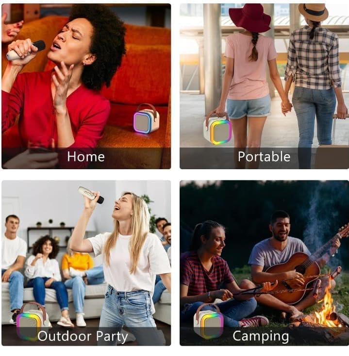 Spot Hunt Speaker Machine Bluetooth-Compatible Wireless Karaoke Mic Speaker Multi-Compatibility Modes, RGB Lights | Party POP Bluetooth Speaker with Mic (Beige)