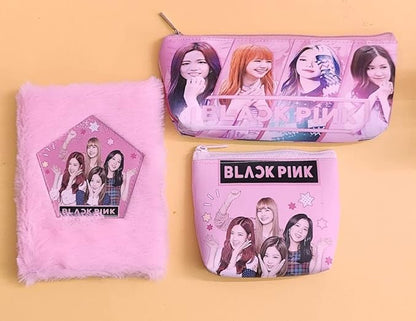 Black Pink Fur Diary Return Gifts For Girls (1 set 3 in 1 items) Black Pink Pencil Pouch For Girls, Small Coin Pouch For Kids School Stationary Items Birthday Return Gifts Diwali Gift Box