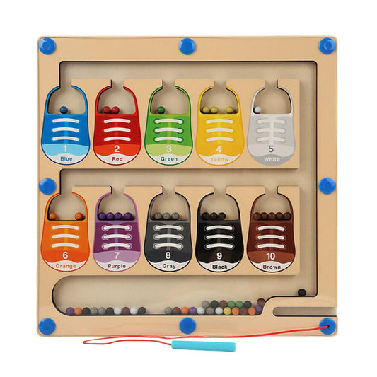 Magnetic Color and Number Maze Board Puzzle Counting, Matching and Fine Motor Skills Activity Toy for Toddlers (Colourful Shoes)