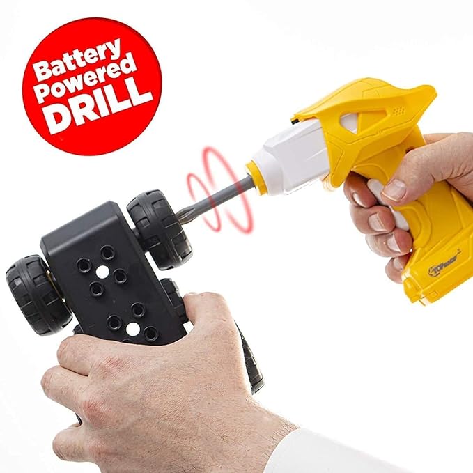 Construction DIY with Working Drill Machine Pretend Play Toy Trucks Play Set Building Vehicles Set for Kids, Boys and Girls -Yellow Color