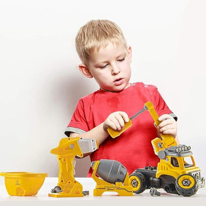 Construction DIY with Working Drill Machine Pretend Play Toy Trucks Play Set Building Vehicles Set for Kids, Boys and Girls -Yellow Color